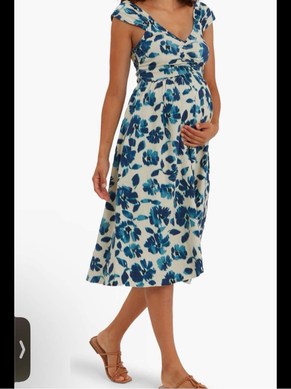 Nom Cheri Regular Maternity Midi Dress, Size Medium, Ikat Floral